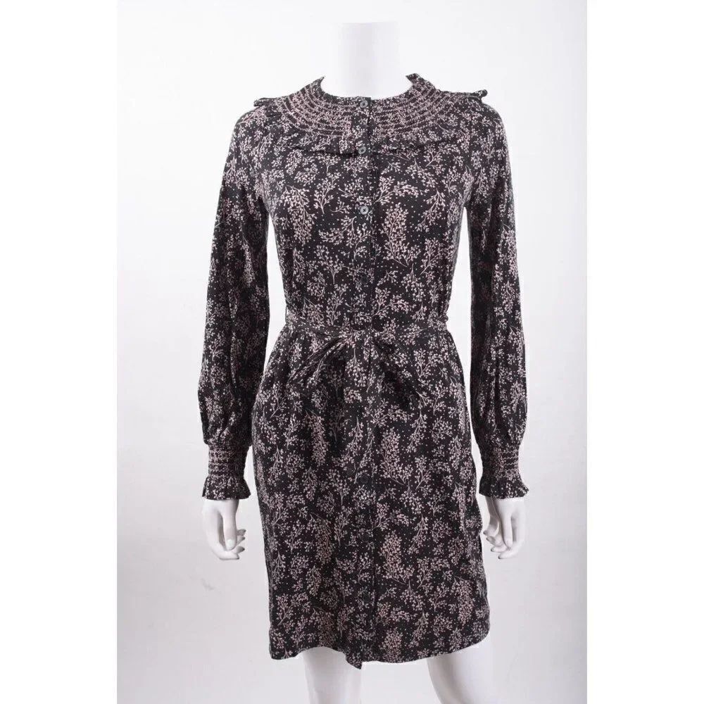 Boden Womens Smocked Detail Jersey Dress UK 10 US 6 Multi-Color Leafy Sprig NWT